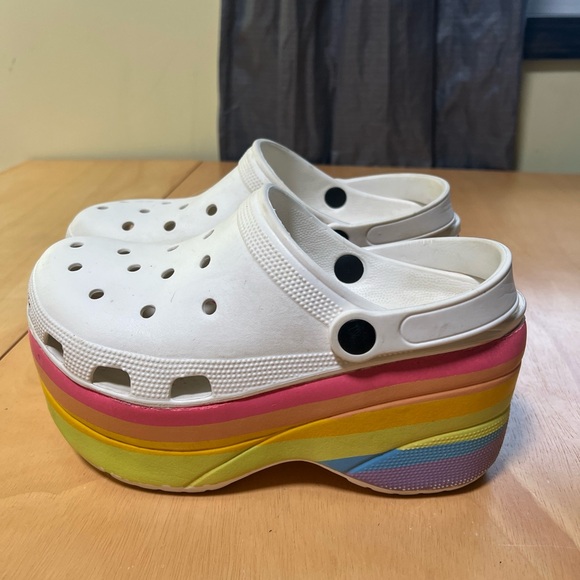 Crocs Unisex Women’s 7.5 Men’s 6 - White / Multi Crocband Platform Rainbow Clogs - Picture 2 of 5